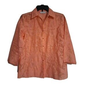 Women's JH Collectibles 3/4 Sleeve Peach Sheer Beaded Top Size S